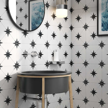 Madri Black Patterned Decor Porcelain Tile - 223x223mm