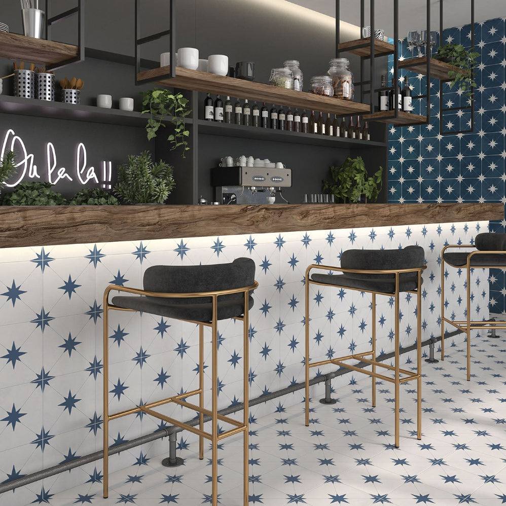 Madri Blue Patterned Decor Porcelain Tile - 223x223mm