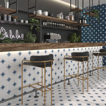 Madri Blue Patterned Decor Porcelain Tile - 223x223mm