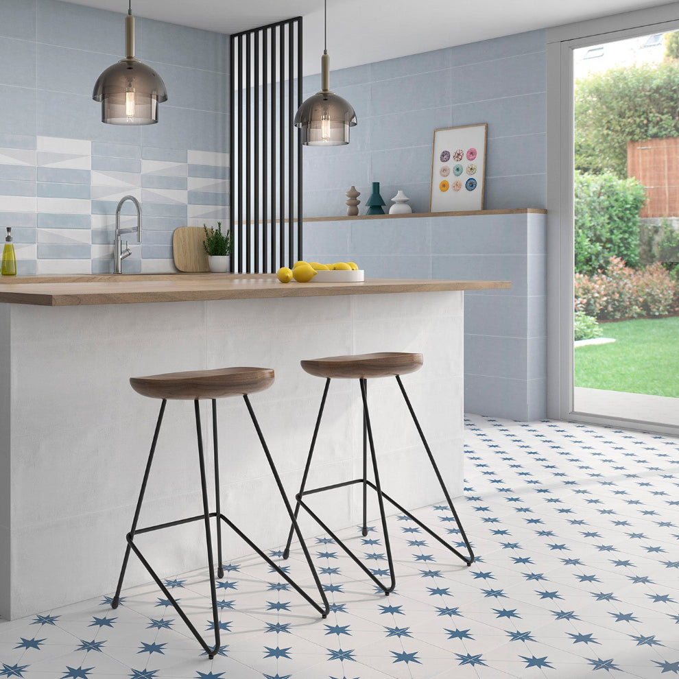 Madri Blue Patterned Decor Porcelain Tile - 223x223mm