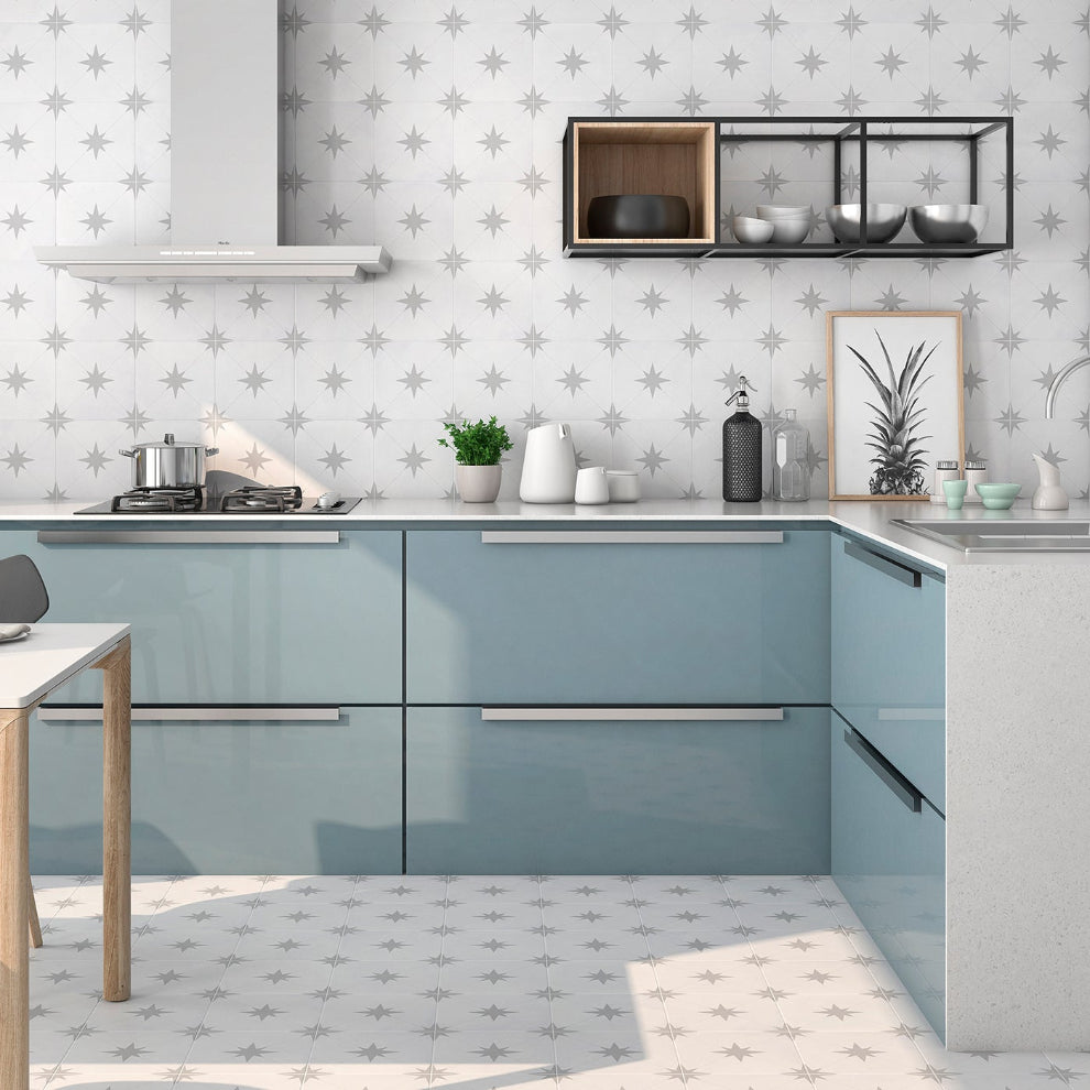 Madri Grey Patterned Decor Porcelain Tile - 223x223mm