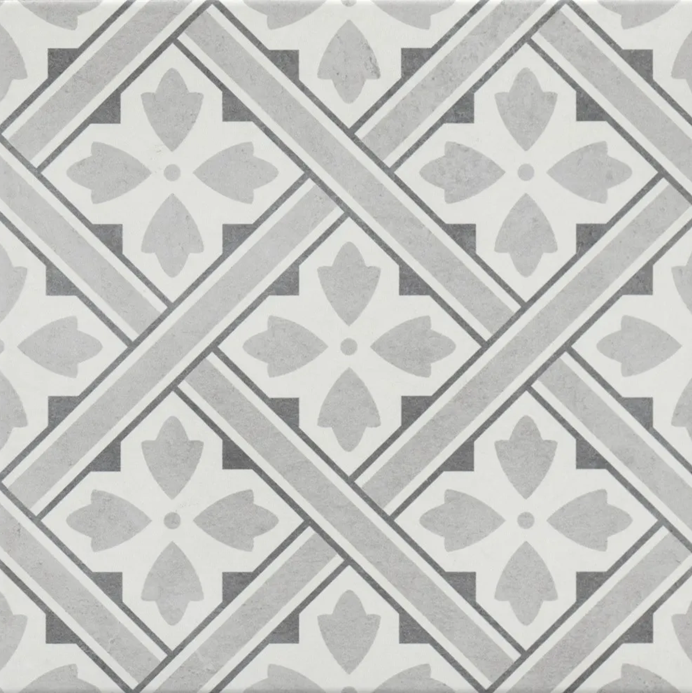 Patterned Geo Grey Decor Porcelain Tile - 330x300mm