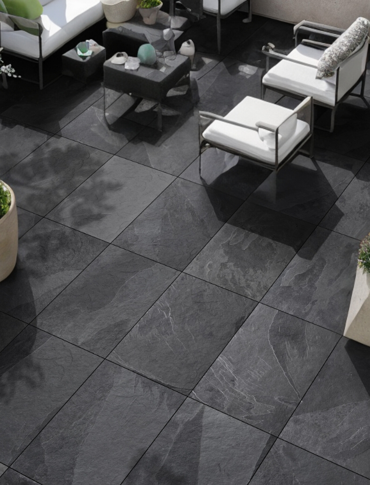 Black patio slabs | Dark Grey porcelain outdoor tiles