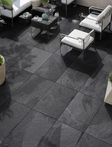 Black patio slabs | Dark Grey porcelain outdoor tiles