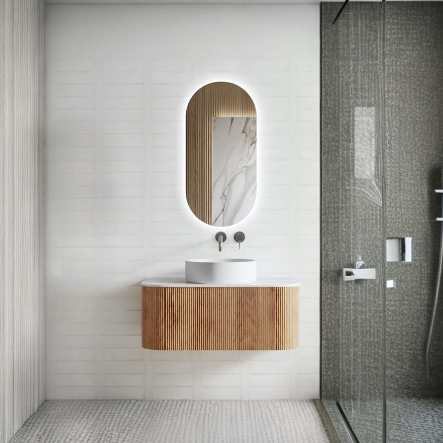Phuket Bali Solid Wood Fluted Vanity Without LED Mirror - 900mm | 750mm | 600mm