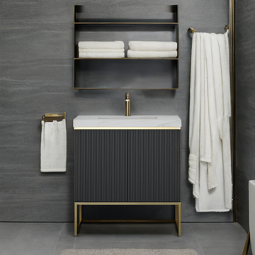 Porto Grey Fluted Vanity With Porcelain Top - 800mm