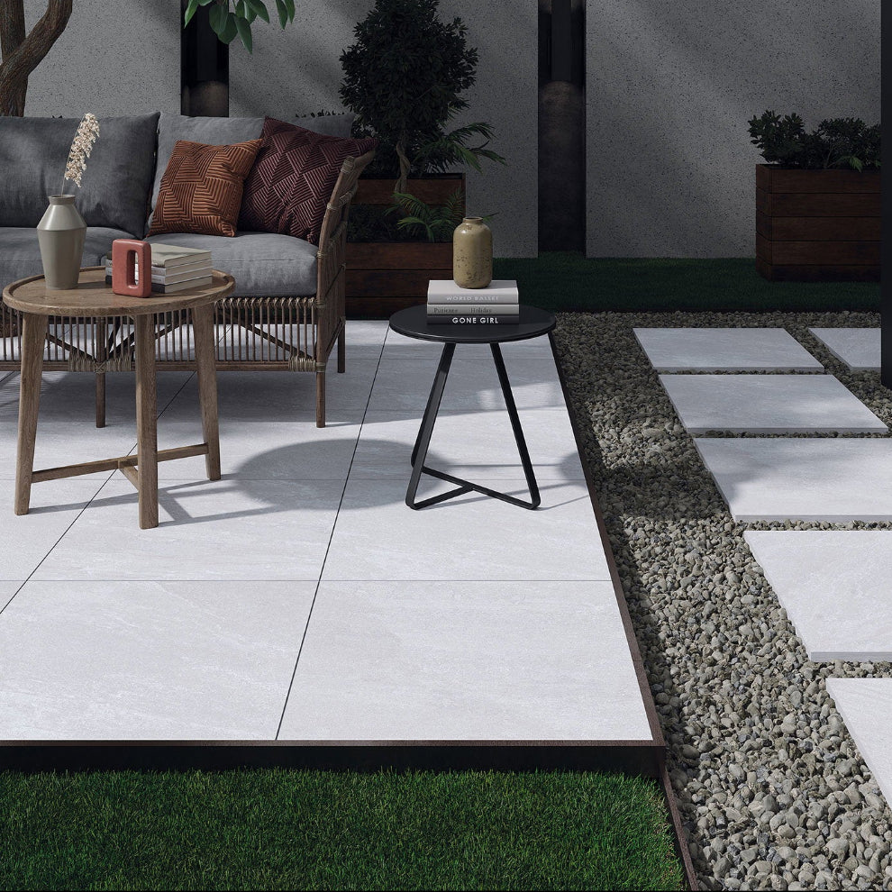 Quarzite White Outdoor Porcelain Paving Slabs - 600x600x20 mm