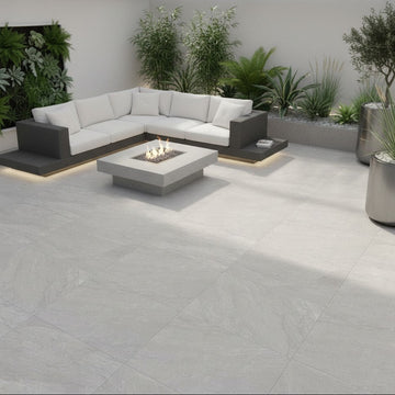 Quarzite White Outdoor Porcelain Paving Slabs - 900x600x20 mm