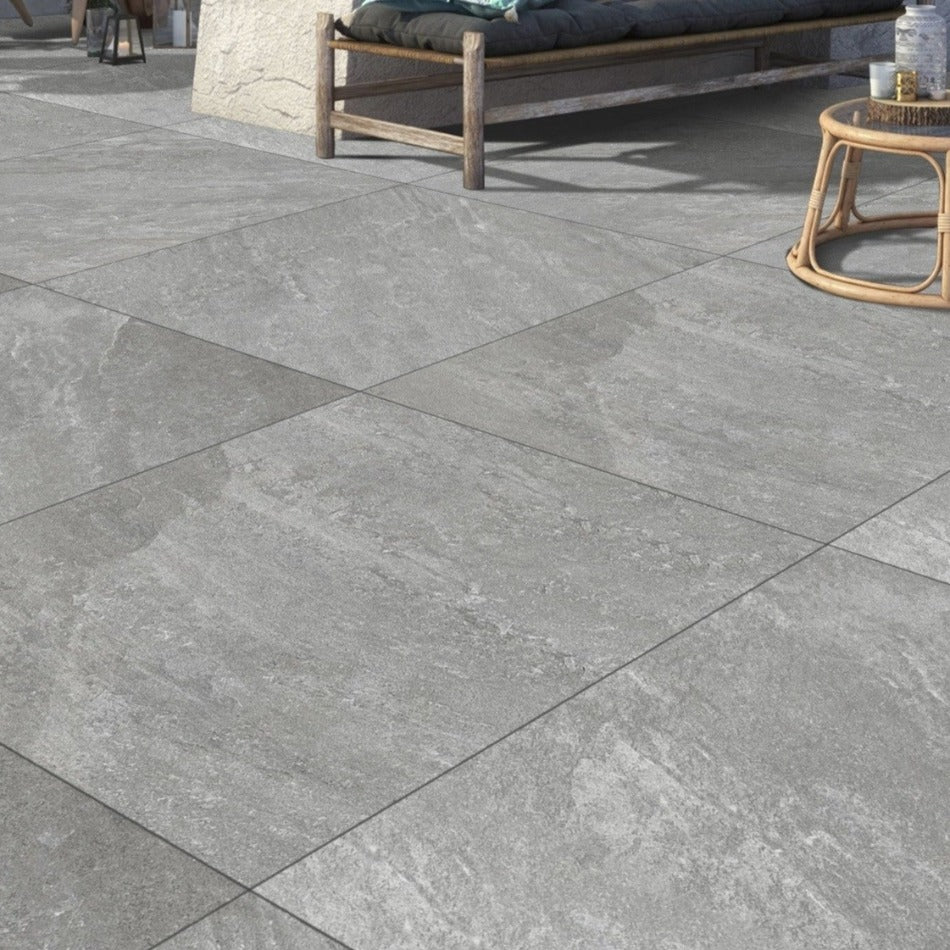 Quarzite Grey Outdoor Porcelain Paving Slabs - 800x800x20 mm