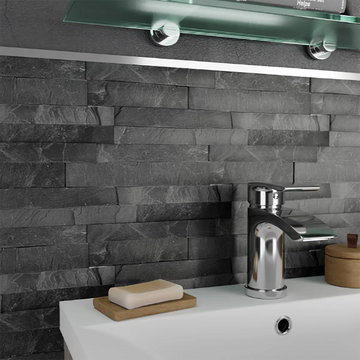 Slate Black Natural Stone Split Face Wall Cladding 100x360 mm