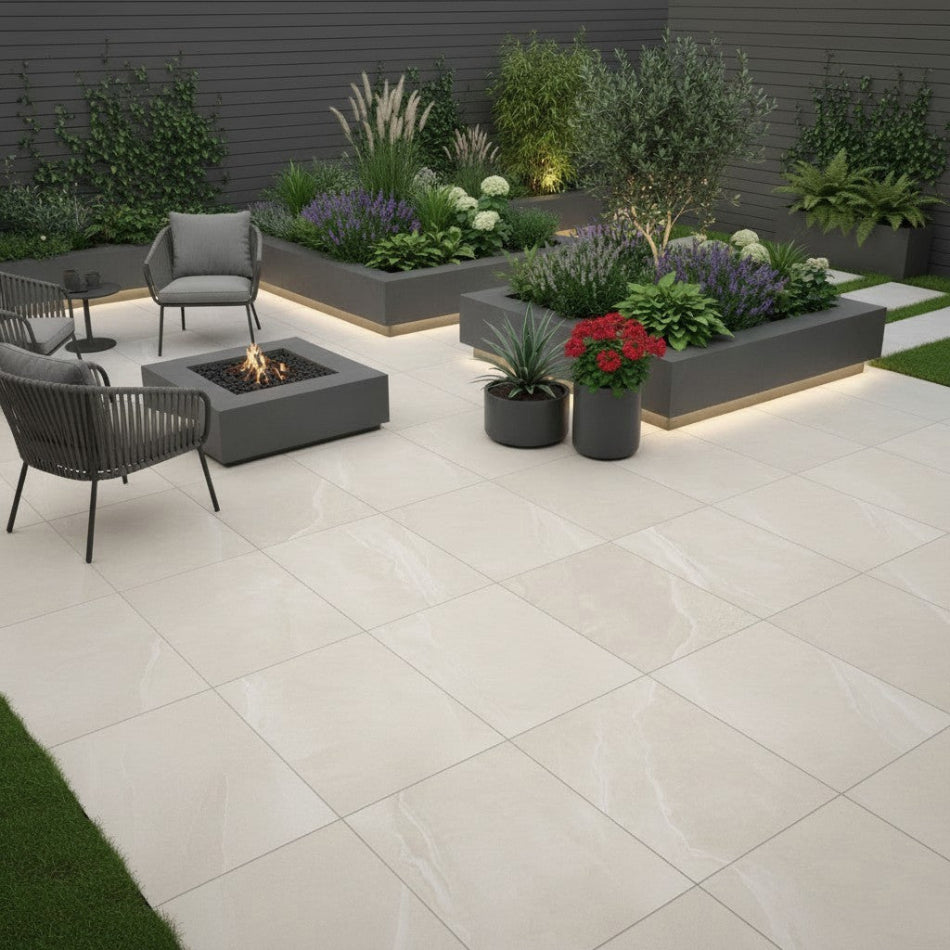 Solace Ivory Outdoor Porcelain Paving Slabs - 900x600x20 mm