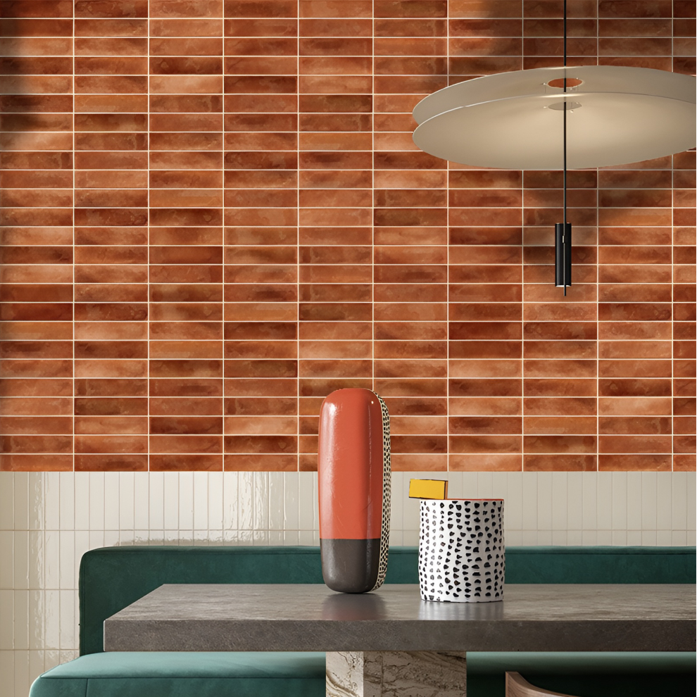 Vintage Pumpkin Gloss Bumpy Feature Wall Tile 300x75 mm