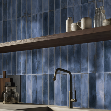 Vintage Sapphire Navy Gloss Bumpy Feature Wall Tile 300x75 mm