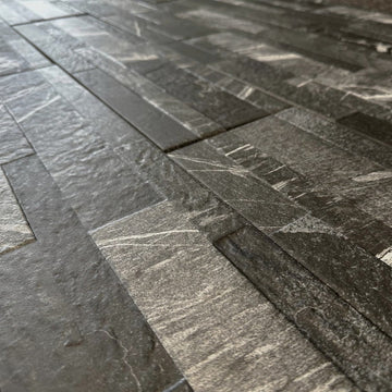 York Black Split Face Italian Wall Cladding Tile 155x605 mm