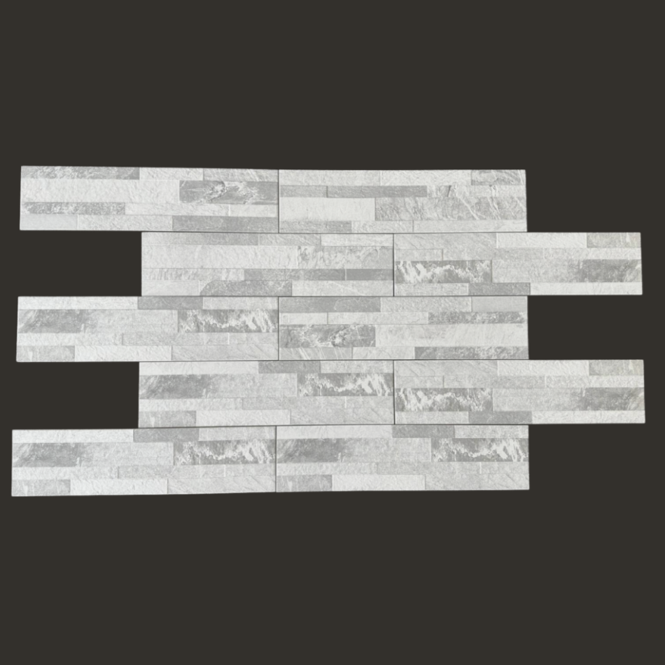 York White Split Face Italian Wall Cladding Tile 156x606 mm