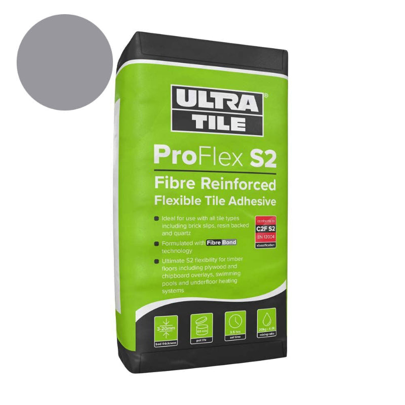 Ultra Tile ProFlex S2 Fibre Reinforced Flexible Tile Adhesive Grey-20kg