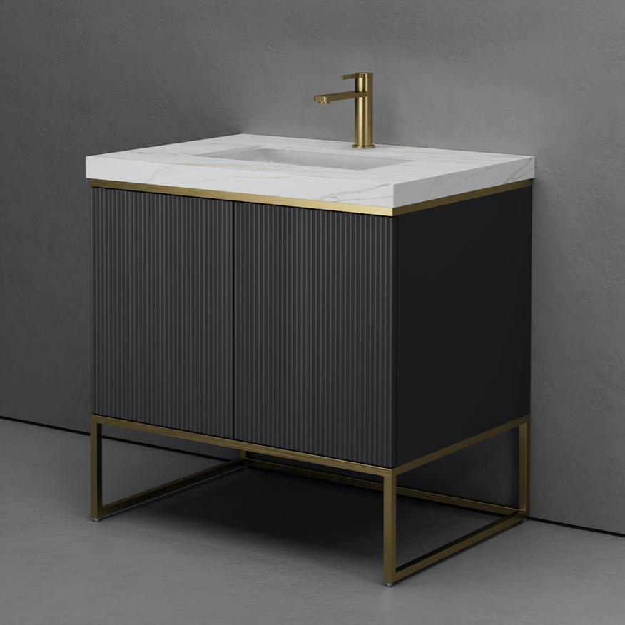 Porto Grey Fluted Vanity With Porcelain Top - 800mm