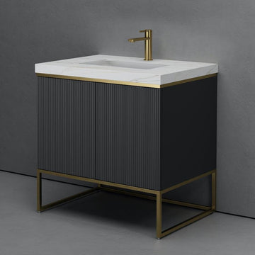 Porto Grey Fluted Vanity With Porcelain Top - 800mm