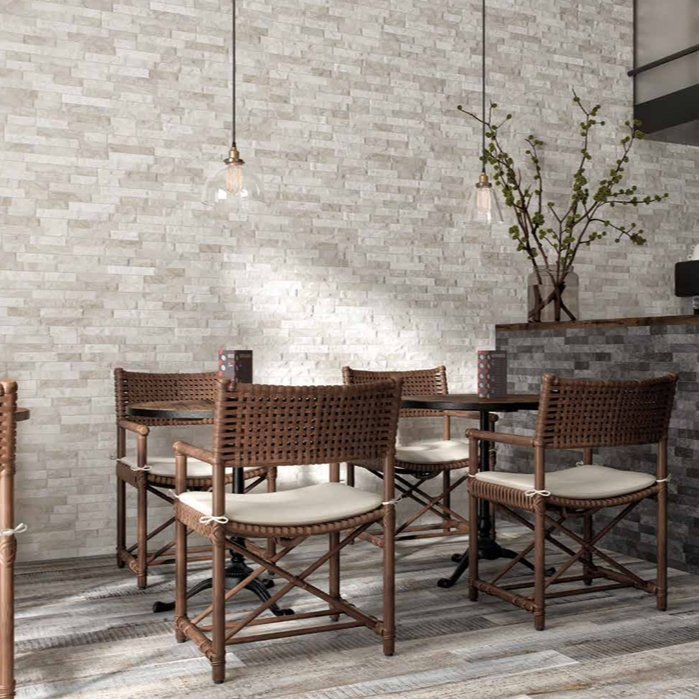 Orlando White Split Face Wall Cladding Tile 80x442 mm