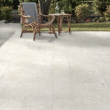 Beige Travertine Outdoor Porcelain Paving Slabs - 900x600x20 mm