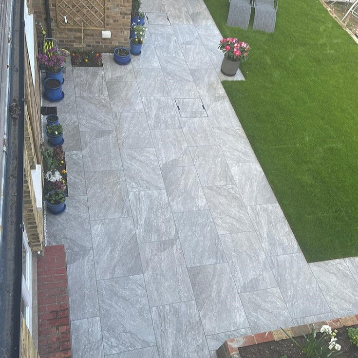 Quarzite Grey Outdoor Porcelain Paving Slabs - 900x600x20 mm