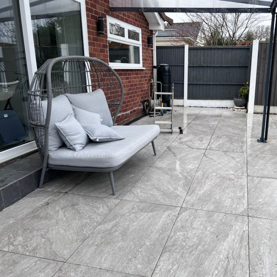 Quarzite Grey Outdoor Porcelain Paving Slabs - 900x600x20 mm