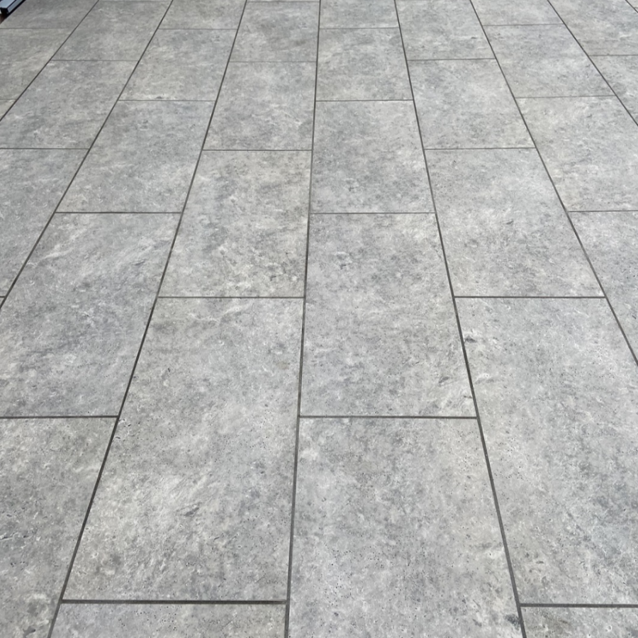 Silver Travertine Outdoor Porcelain Paving Slabs - 900x450x20 mm