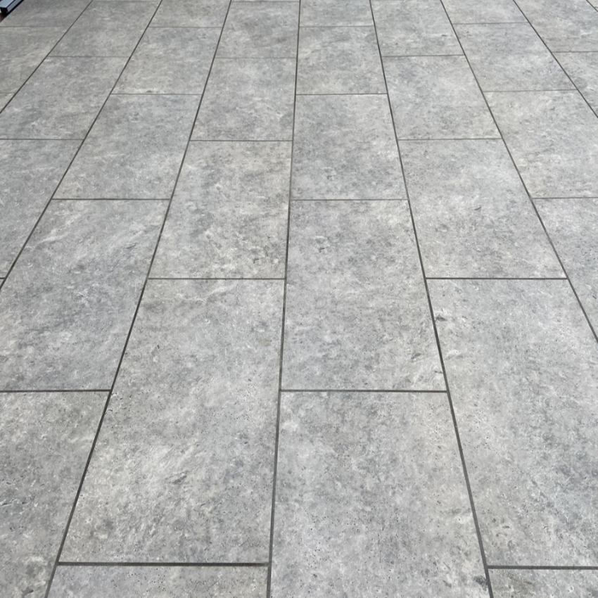 Silver Travertine Outdoor Porcelain Paving Slabs - 900x600x20 mm