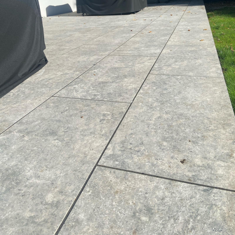 Silver Travertine Outdoor Porcelain Paving Slabs - 900x450x20 mm